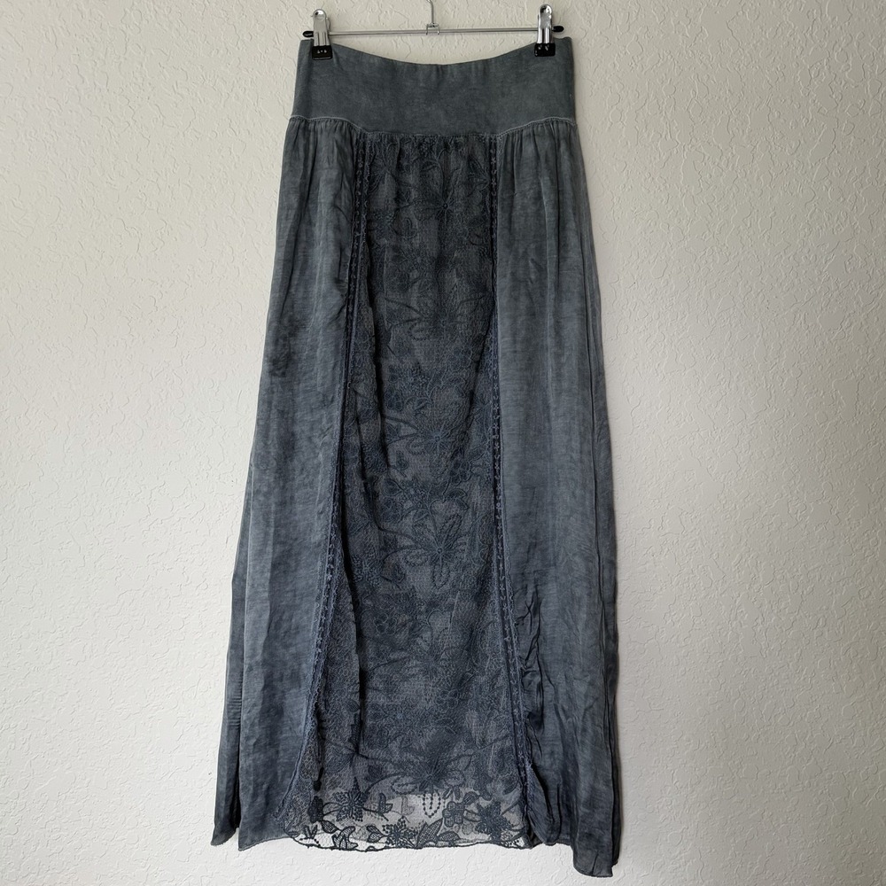 Cosmo WhimsiGoth Fairy Maxi Skirt Gray Lace Silk Blend Medium Boho Chic Romantic